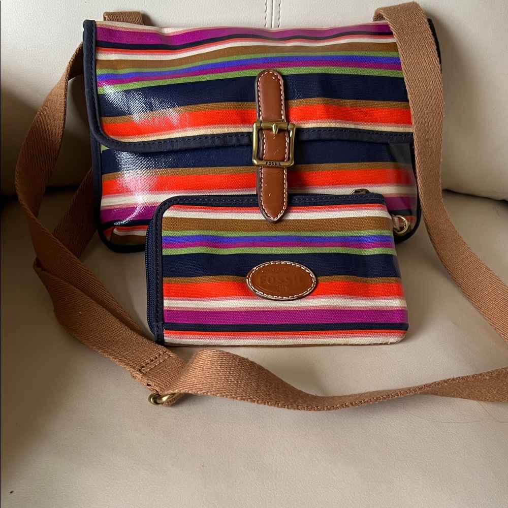 Fossil Multicolor Striped Crossbody Bag Set
